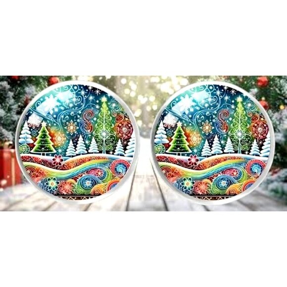 Christmas Tree Earrings New Festive Party Small Posts Winter Holiday Celebration - Picture 2 of 10